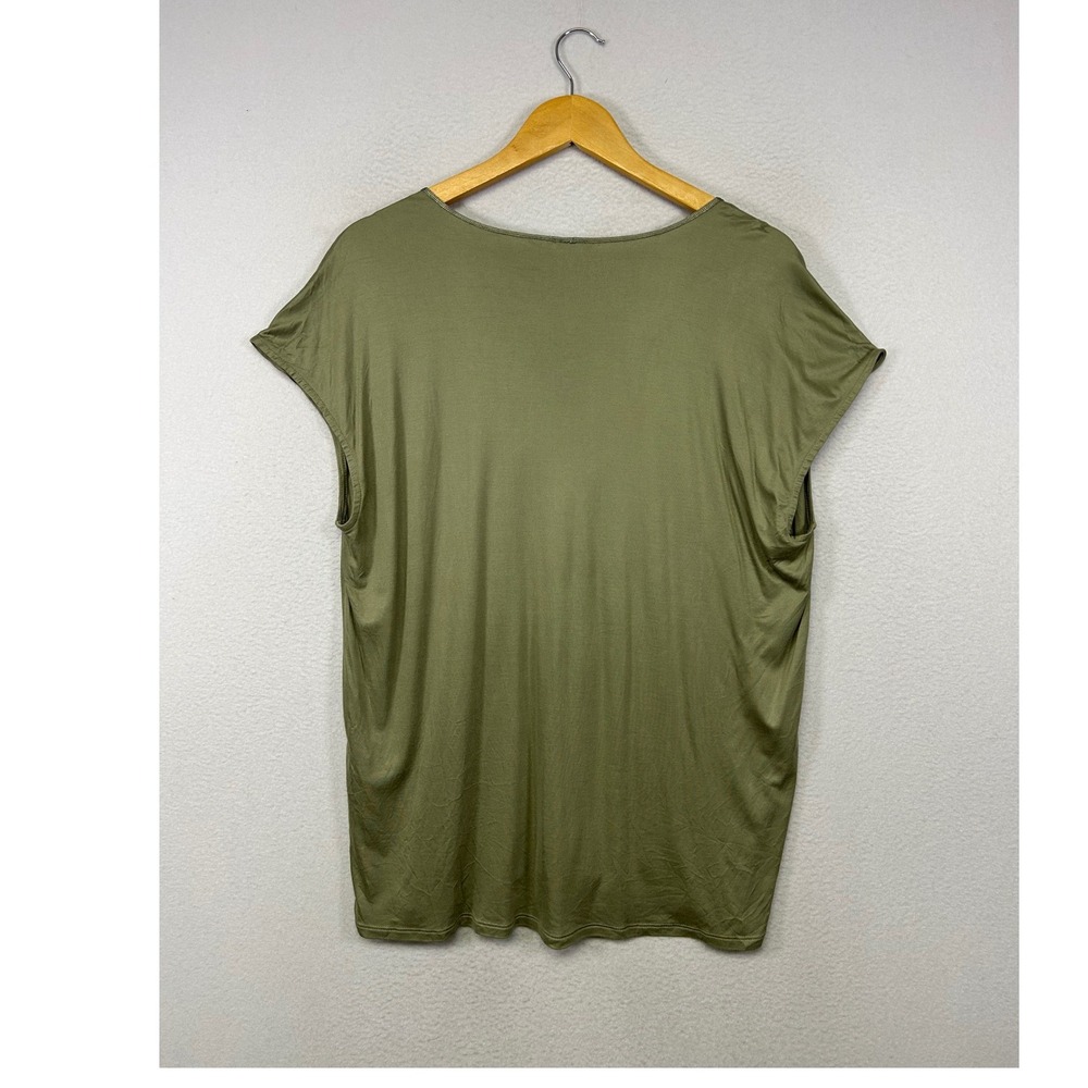 Minimalist Chicos Womens XL 3 Olive Green 100% Modal V-Neck Short Sleeve Top - Picture 2 of 10